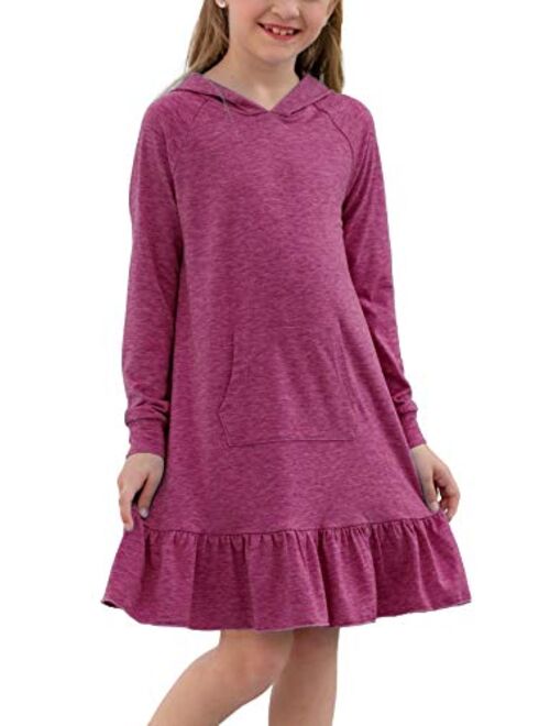 GORLYA Girls Raglan Long Sleeve Ruffle Hem Casual Sweatshirt Hooded Shift Dress for 4-14T Kids