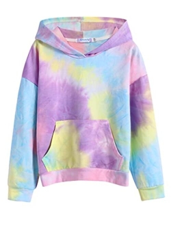 Greatchy Girls Tie Dye Hoodies Sweatshirts Loose Casual Long Sleeve Pullover Hooded With Pockets