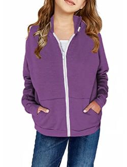 Sidefeel Girls Long Sleeve Zip Up Hoodie Sweatshirt Casual Coat with Pockets 4Y-13Y