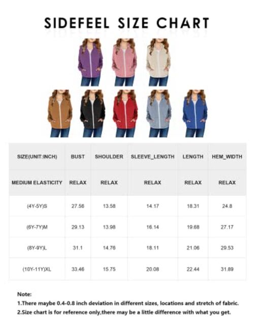 Sidefeel Girls Long Sleeve Zip Up Hoodie Sweatshirt Casual Coat with Pockets 4Y-13Y