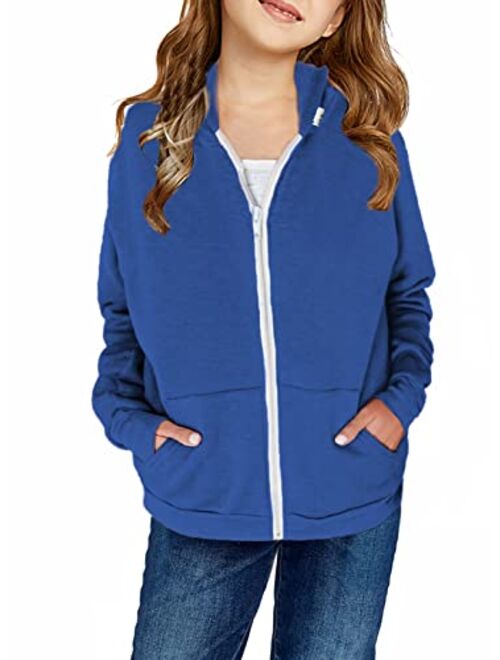 Sidefeel Girls Long Sleeve Zip Up Hoodie Sweatshirt Casual Coat with Pockets 4Y-13Y