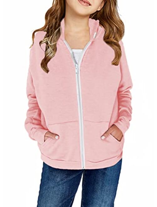 Sidefeel Girls Long Sleeve Zip Up Hoodie Sweatshirt Casual Coat with Pockets 4Y-13Y