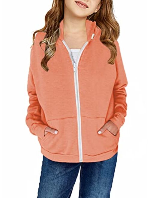 Sidefeel Girls Long Sleeve Zip Up Hoodie Sweatshirt Casual Coat with Pockets 4Y-13Y