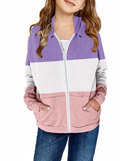 Sidefeel Girls Long Sleeve Zip Up Hoodie Sweatshirt Casual Coat with Pockets 4Y-13Y