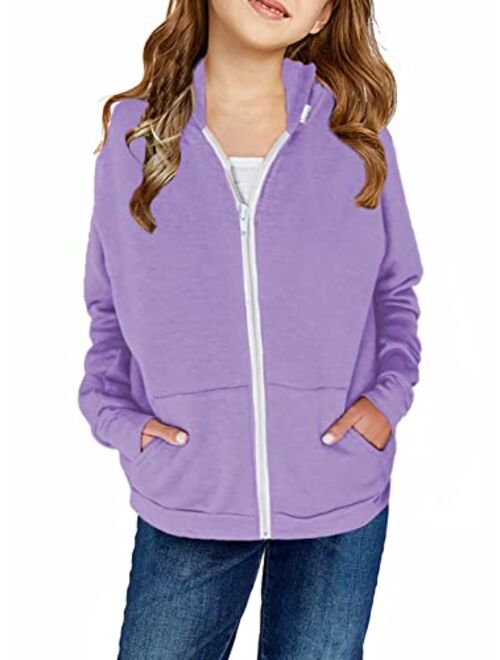 Sidefeel Girls Long Sleeve Zip Up Hoodie Sweatshirt Casual Coat with Pockets 4Y-13Y