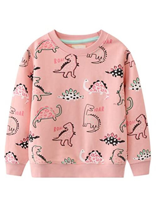 BGIRNUK Toddler Girls Boys Cotton Long Sleeve Pullover Sweatshirts Kids Dinosaur Printed Crewneck Tops