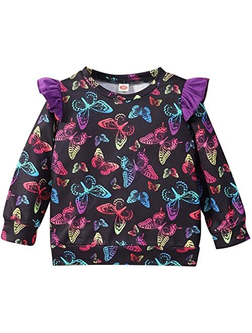 RETSUGO Toddler Baby Girls Sweatshirts Casual Pullover Crewneck Winter Long Sleeve Tops Shirts Clothes 3T-8T