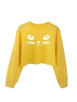 G-Amber Girls Long Sleeve Sweatshirts Kids Crop Print Funny Letters Fashion Pullover Tops