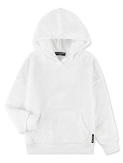 ALWAYSONE Girls Oversize Sweatshirt Soft Sherpa Pullover Fluffy Coat with Pocket Fuzzy Fleece Hoodie 3-12 Years