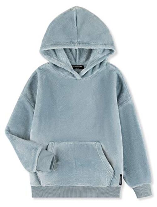 ALWAYSONE Girls Oversize Sweatshirt Soft Sherpa Pullover Fluffy Coat with Pocket Fuzzy Fleece Hoodie 3-12 Years