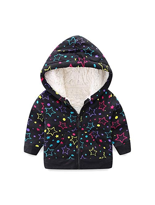 Mud Kingdom Unisex Kids Winter Hoodies Faux Fur Girls Hooded Jackets Cute Prints