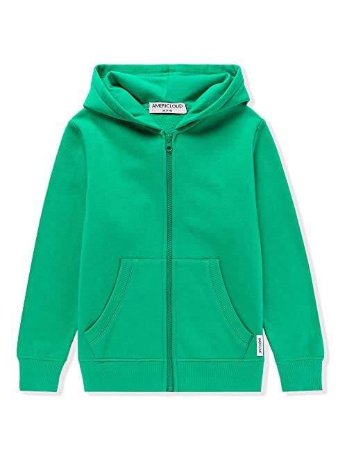 AMERICLOUD Kids Soft Brushed Fleece Zip Up Hoodie Casual Sport Hooded Sweatshirt with Pockets for Boys or Girls 3-12 Years