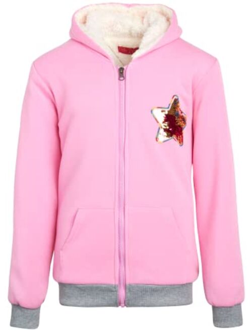 Coney Island Girls' Sweatshirt - Sherpa Lined Flip Sequin Zip Hoodie (Size: 4-16)