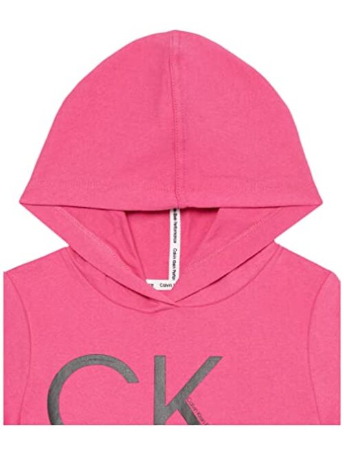 Calvin Klein Girls' One Size Performance Logo Sweatshirt Dress, Fleece Hoodie with Long Or Short Sleeves