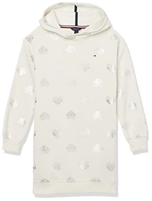 Tommy Hilfiger Girls' Hooded Sweatshirt Dress, Long Sleeve Fleece Hoodie with Fun Prints & Designs