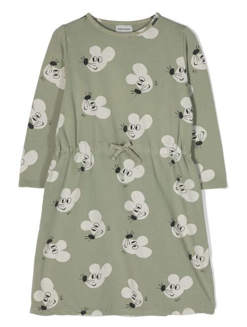 Bobo Choses mouse-print long-sleeve dress