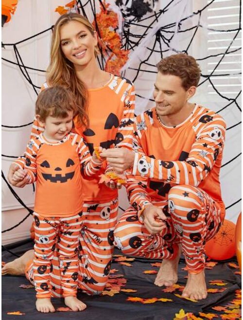 Shein Men Family Matching Halloween Print Raglan Sleeve Tee & Pants PJ Set