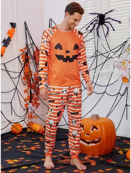 Shein Men Family Matching Halloween Print Raglan Sleeve Tee & Pants PJ Set