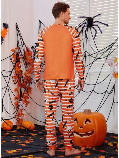 Shein Men Family Matching Halloween Print Raglan Sleeve Tee & Pants PJ Set