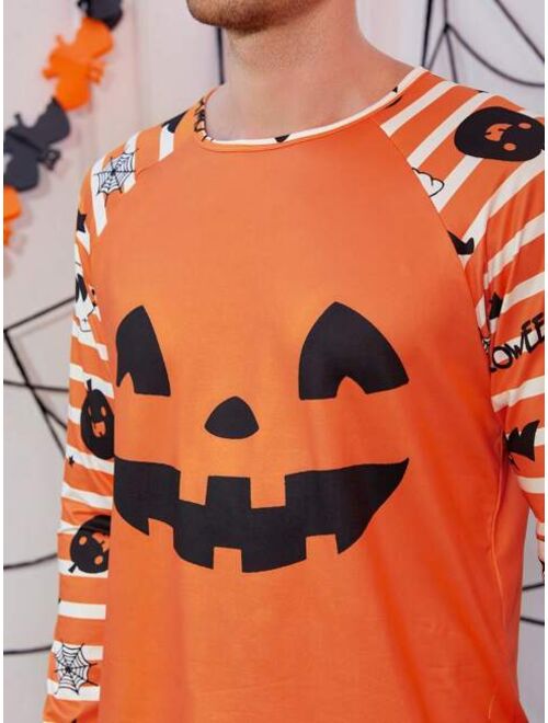 Shein Men Family Matching Halloween Print Raglan Sleeve Tee & Pants PJ Set