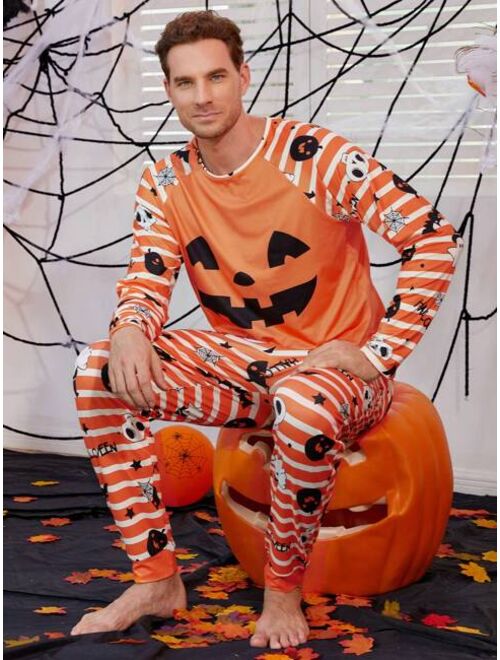 Shein Men Family Matching Halloween Print Raglan Sleeve Tee & Pants PJ Set