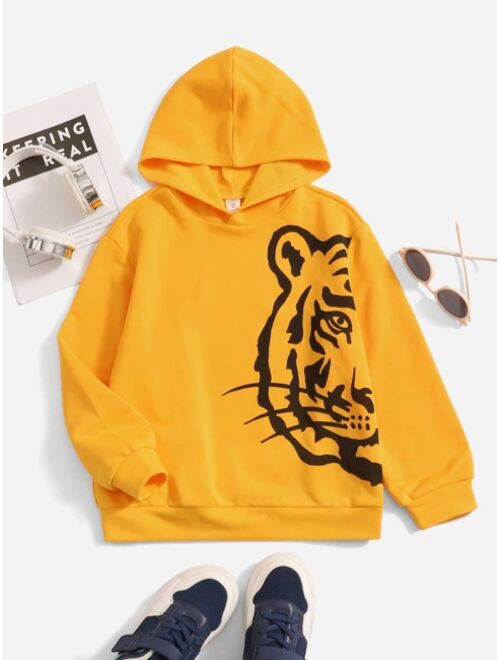 SHEIN Kids EVRYDAY Boys Tiger Print Hoodie