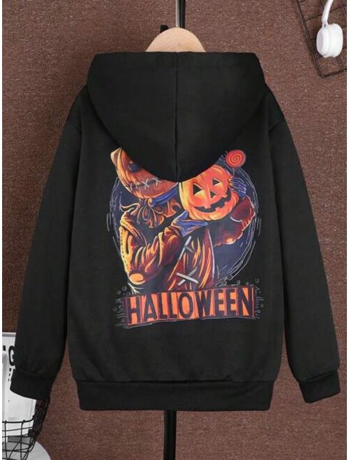 Shein Tween Boy Halloween Print Drop Shoulder Hoodie