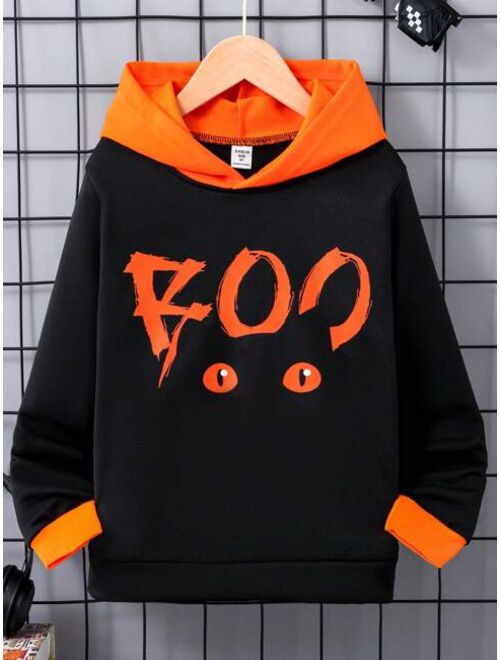 SHEIN Kids EVRYDAY Tween Boy Letter Graphic Contrast Trim Hooded Sweatshirt