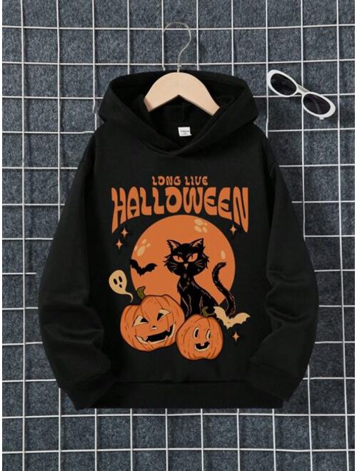 Shein Tween Boy Halloween Print Hoodie