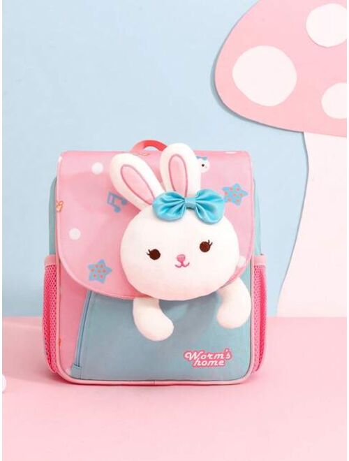 Shein 1pc Girls' Kindergarten Backpack, Cute Rabbit Doll Design Combination Backpack, Suitable For Travel Use In Any Season