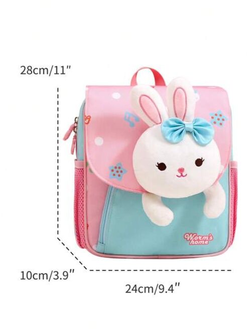 Shein 1pc Girls' Kindergarten Backpack, Cute Rabbit Doll Design Combination Backpack, Suitable For Travel Use In Any Season