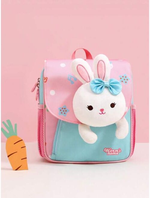 Shein 1pc Girls' Kindergarten Backpack, Cute Rabbit Doll Design Combination Backpack, Suitable For Travel Use In Any Season