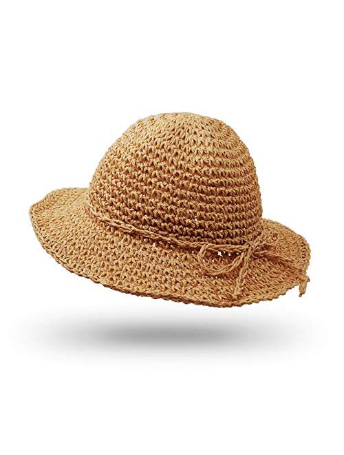 Ultrakey Straw Hat, Handmade Beach Wide Brim Cap Foldable Outdoor Sun Hat Beach Headwear for Adult Children Man Women