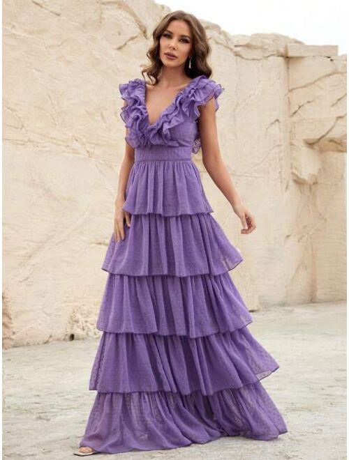 Ruffle Trim Layer Hem Bridesmaid Dress