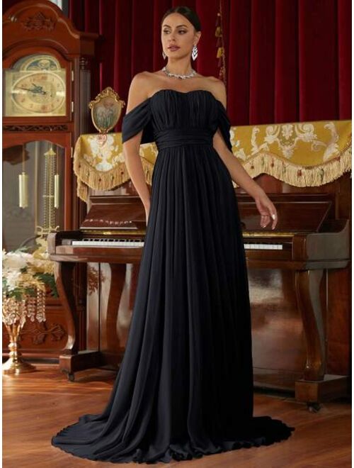 Missord Off Shoulder Ruched Bust Floor Length Formal Dress