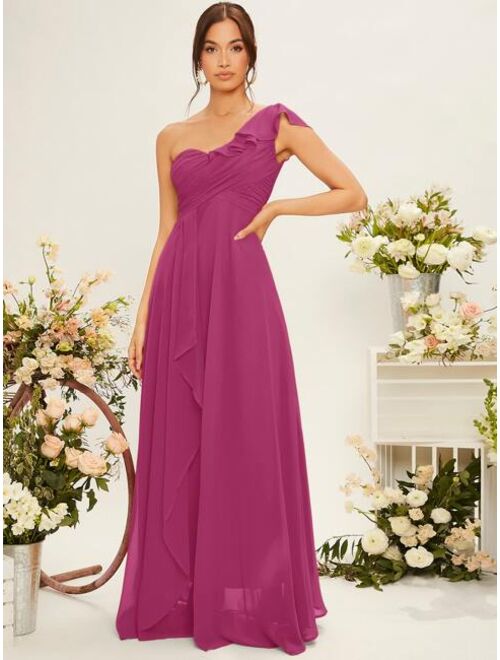 SHEIN Belle One Shoulder Ruffle Trim Bridesmaid Dress