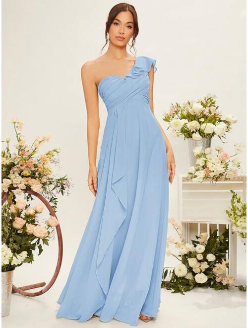 SHEIN Belle One Shoulder Ruffle Trim Bridesmaid Dress