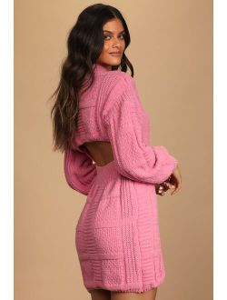 Patchwork It Rose Pink Cable Knit Cutout Sweater Dress