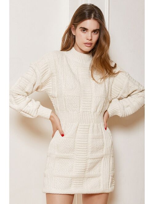 Lulus Patchwork It Rose Pink Cable Knit Cutout Sweater Dress