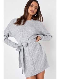 Wishing on Winter Burgundy Cable Knit Mini Sweater Dress