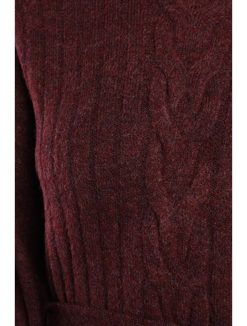 Lulus Wishing on Winter Burgundy Cable Knit Mini Sweater Dress