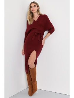 Fall into Fashion Burgundy Dolman Sleeve Sweater Midi Dress