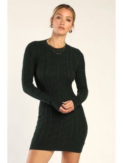 Love You Sweater Hunter Green Cable Knit Backless Sweater Dress