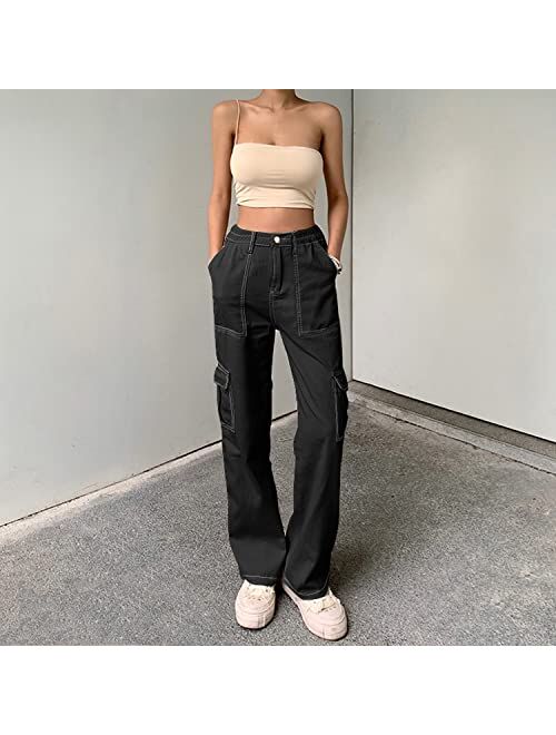 OERPPTA Cargo Pants Women, High Waist Cargo Pants Women Baggy, Multiple Pockets Straight Wide Leg Y2K Pants