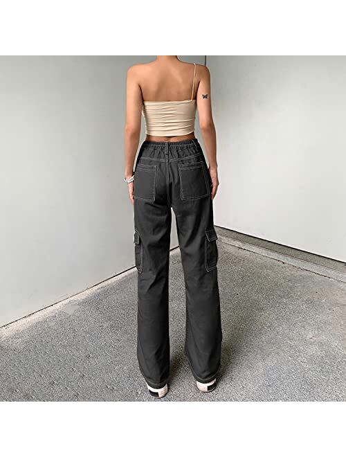 OERPPTA Cargo Pants Women, High Waist Cargo Pants Women Baggy, Multiple Pockets Straight Wide Leg Y2K Pants