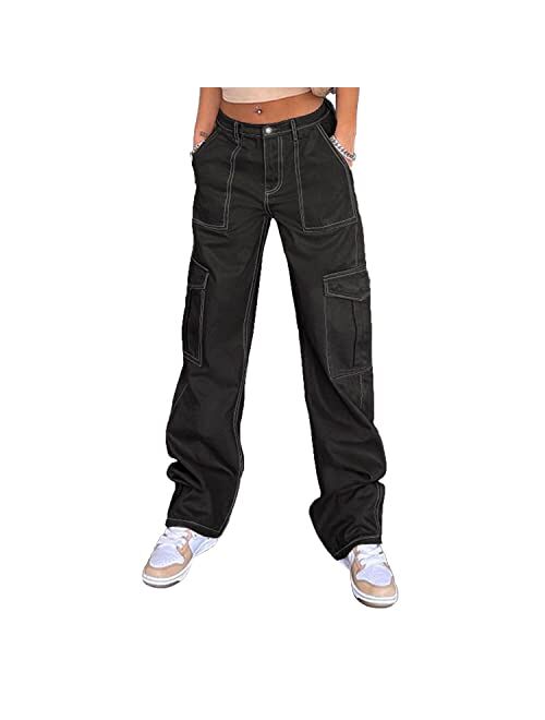 OERPPTA Cargo Pants Women, High Waist Cargo Pants Women Baggy, Multiple Pockets Straight Wide Leg Y2K Pants