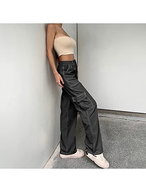 OERPPTA Cargo Pants Women, High Waist Cargo Pants Women Baggy, Multiple Pockets Straight Wide Leg Y2K Pants