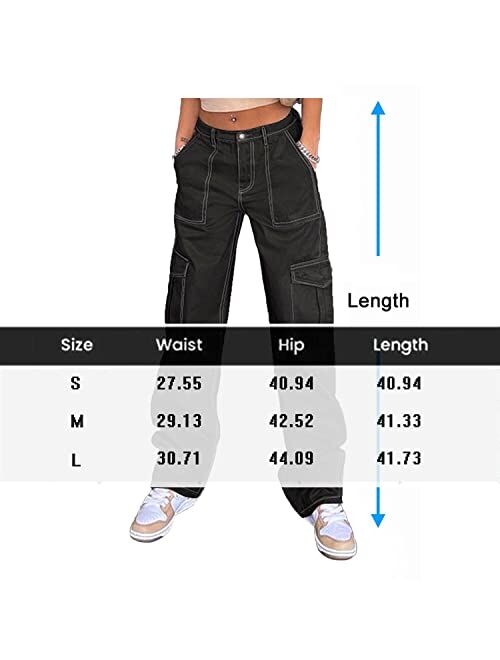 OERPPTA Cargo Pants Women, High Waist Cargo Pants Women Baggy, Multiple Pockets Straight Wide Leg Y2K Pants