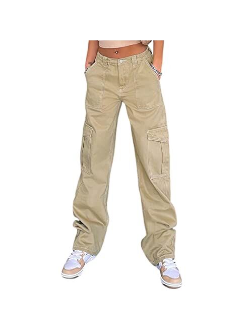 OERPPTA Cargo Pants Women, High Waist Cargo Pants Women Baggy, Multiple Pockets Straight Wide Leg Y2K Pants