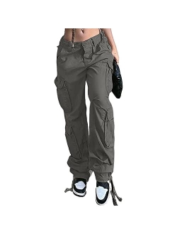 QYANGG Baggy Cargo Pants Women High Waist Pants for Women Loose Pocket Jogger Straight Wide Leg Y2K Cargo Pants